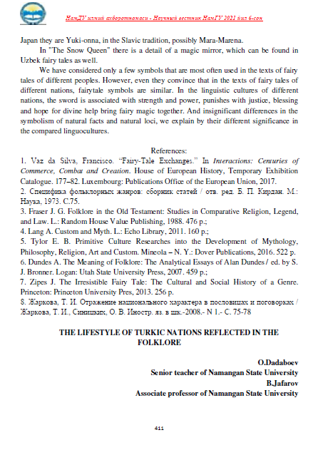 The lifestyle of turkic nations reflected in the folklore