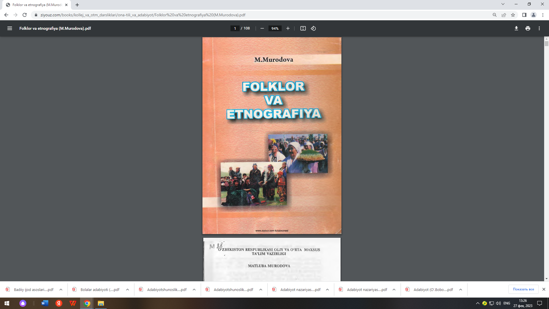 Folklor va etaografiya (o`quv qo‘llanma)