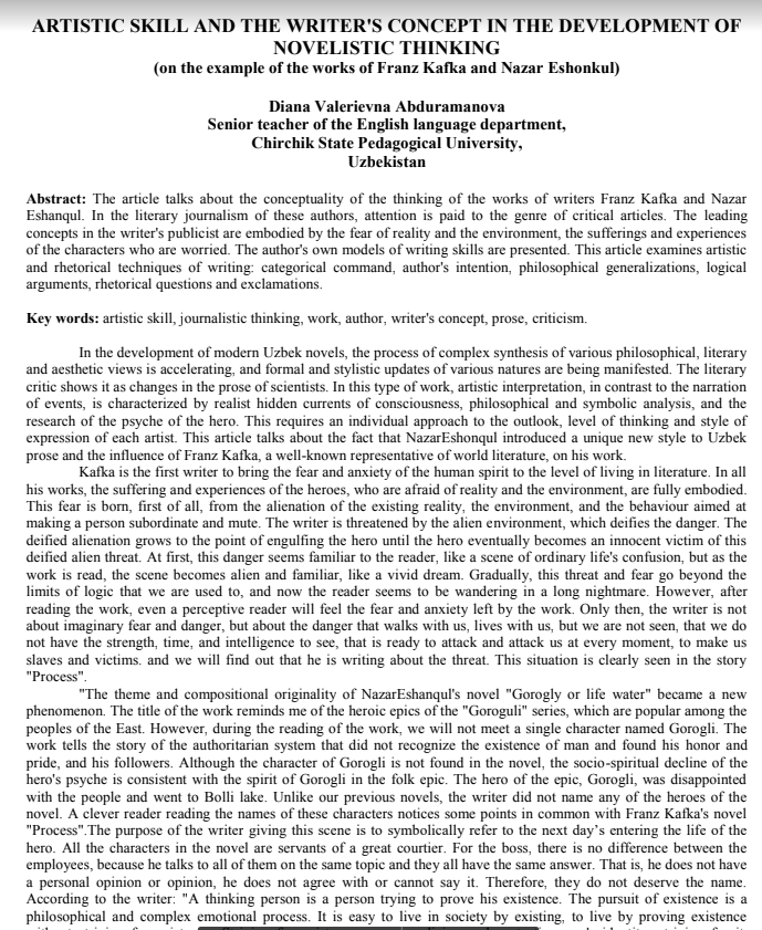 ARTISTIC SKILL AND THE WRITER'S CONCEPT IN THE DEVELOPMENT OF NOVELISTIC THINKING