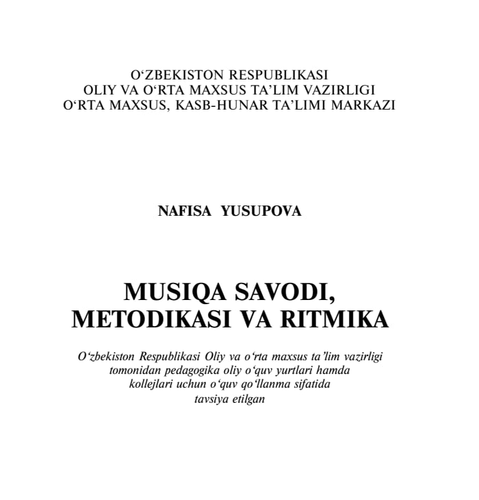 MUSIQA SAVODI, METODIKASI VA RITMIKA