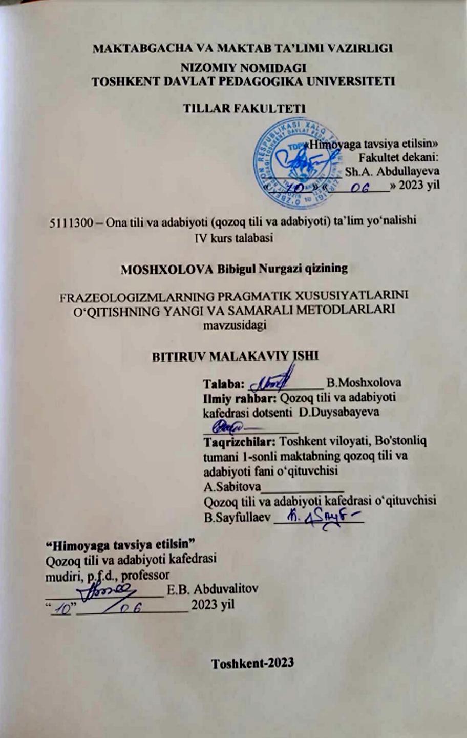 Frazeologizmlarning pragmatik xususiyatlarni o`qitishning yangi va samarali metodlari.