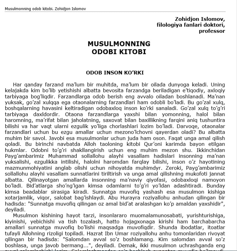 MUSULMONNING ODOBI KITOBI