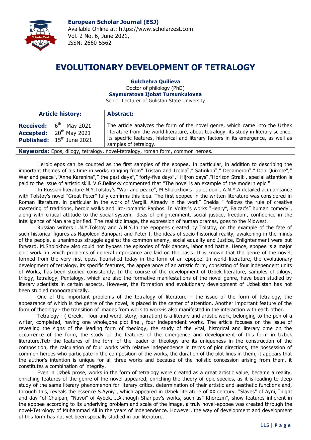 EVOLUTIONARY DEVELOPMENT OF TETRALOGY